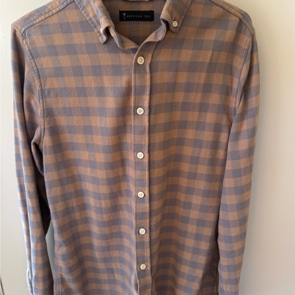 Men's Casual Plaid Shirt - Tan and Gray